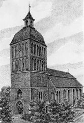 Radierung - Ribnitz Stadtkirche - Willy Scholz - 20 x 25cm